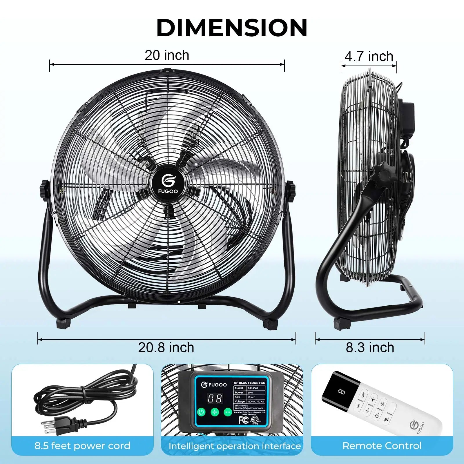 18" High Velocity Floor Fan with Remote