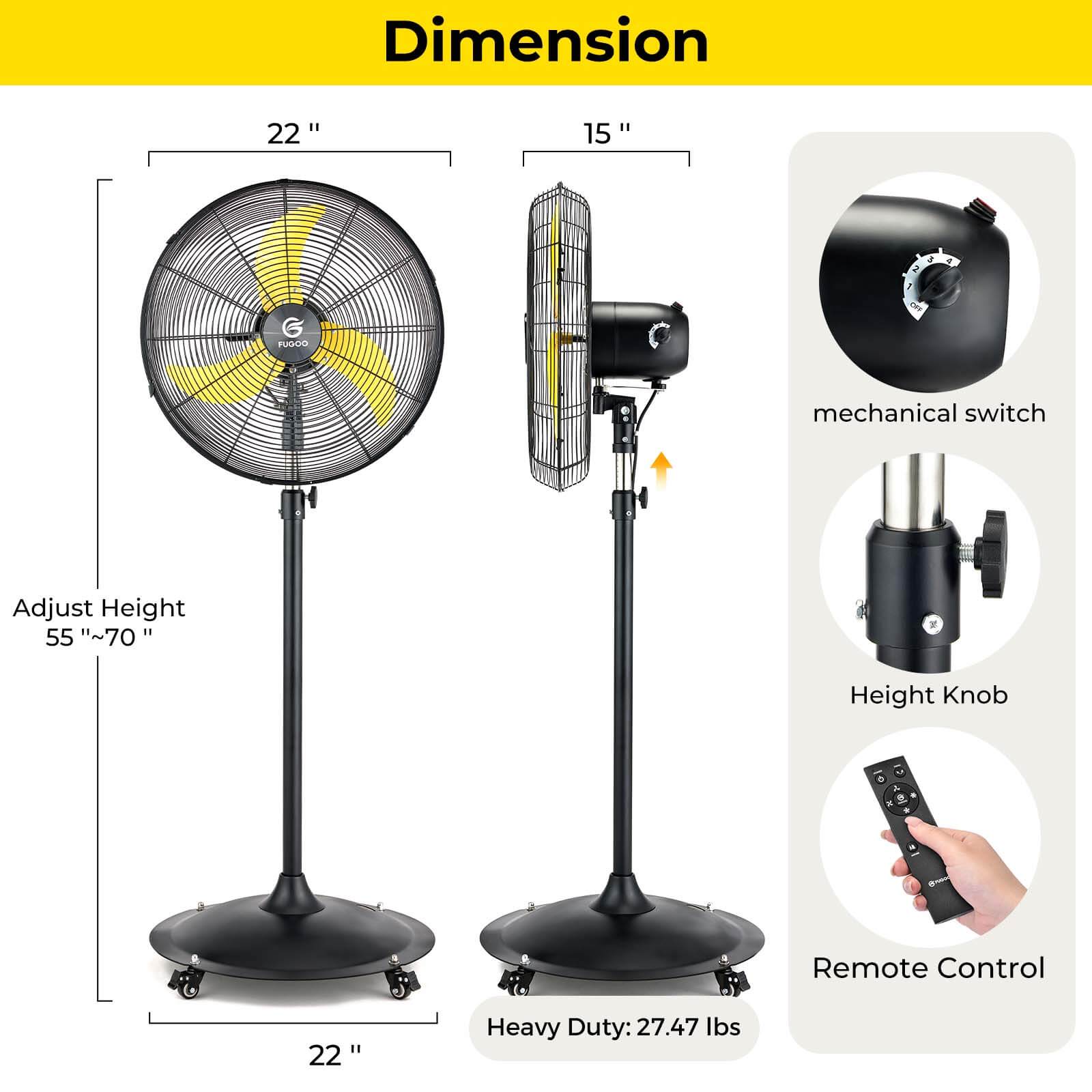 Quiet DC Industrial Oscillating Pedestal Fan with Remote Control