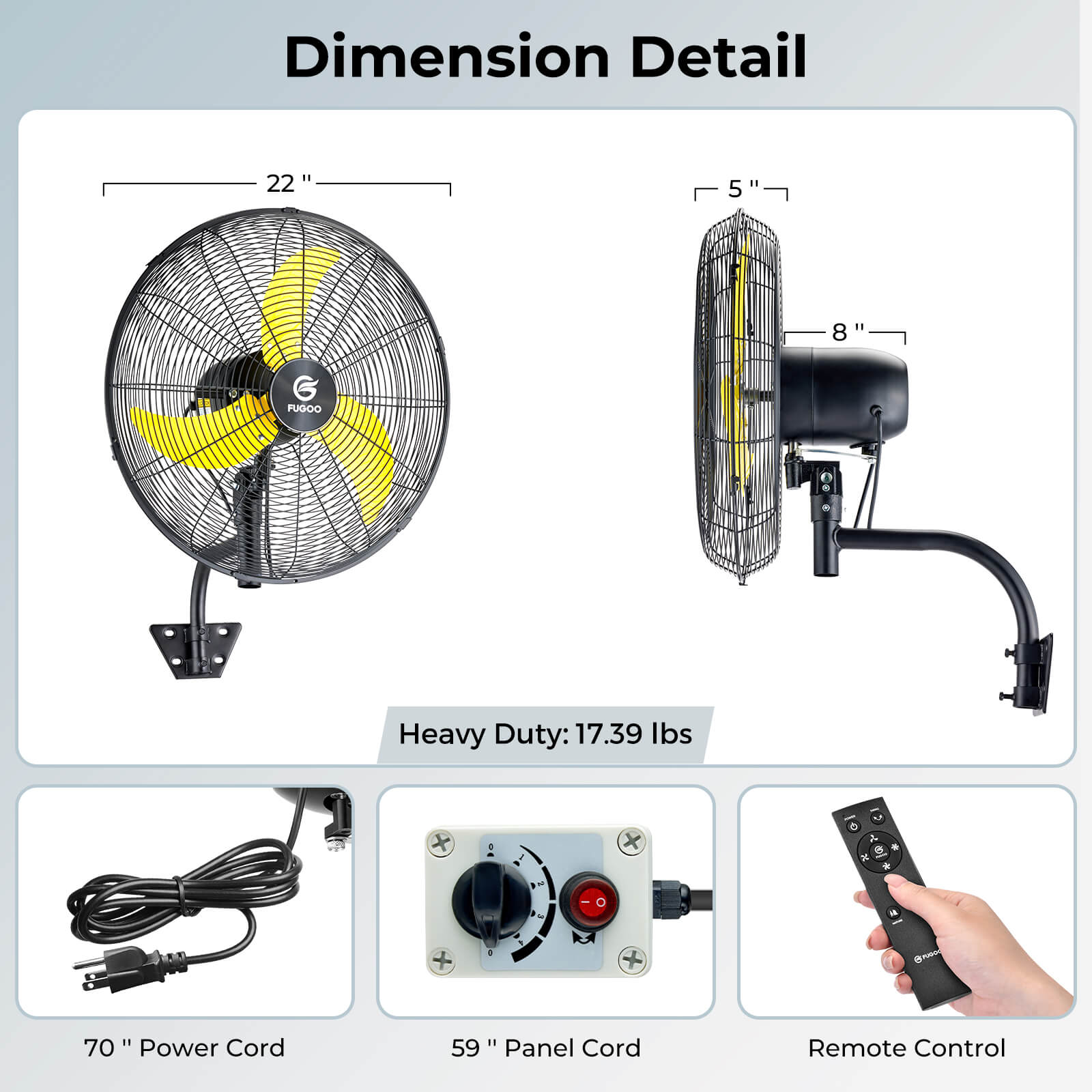 Brushless DC Industrial Outdoor Oscillating Wall Mount Fan with Remote Control