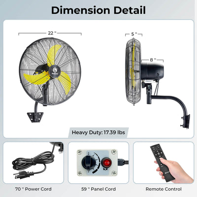Brushless DC Industrial Outdoor Oscillating Wall Mount Fan with Remote Control