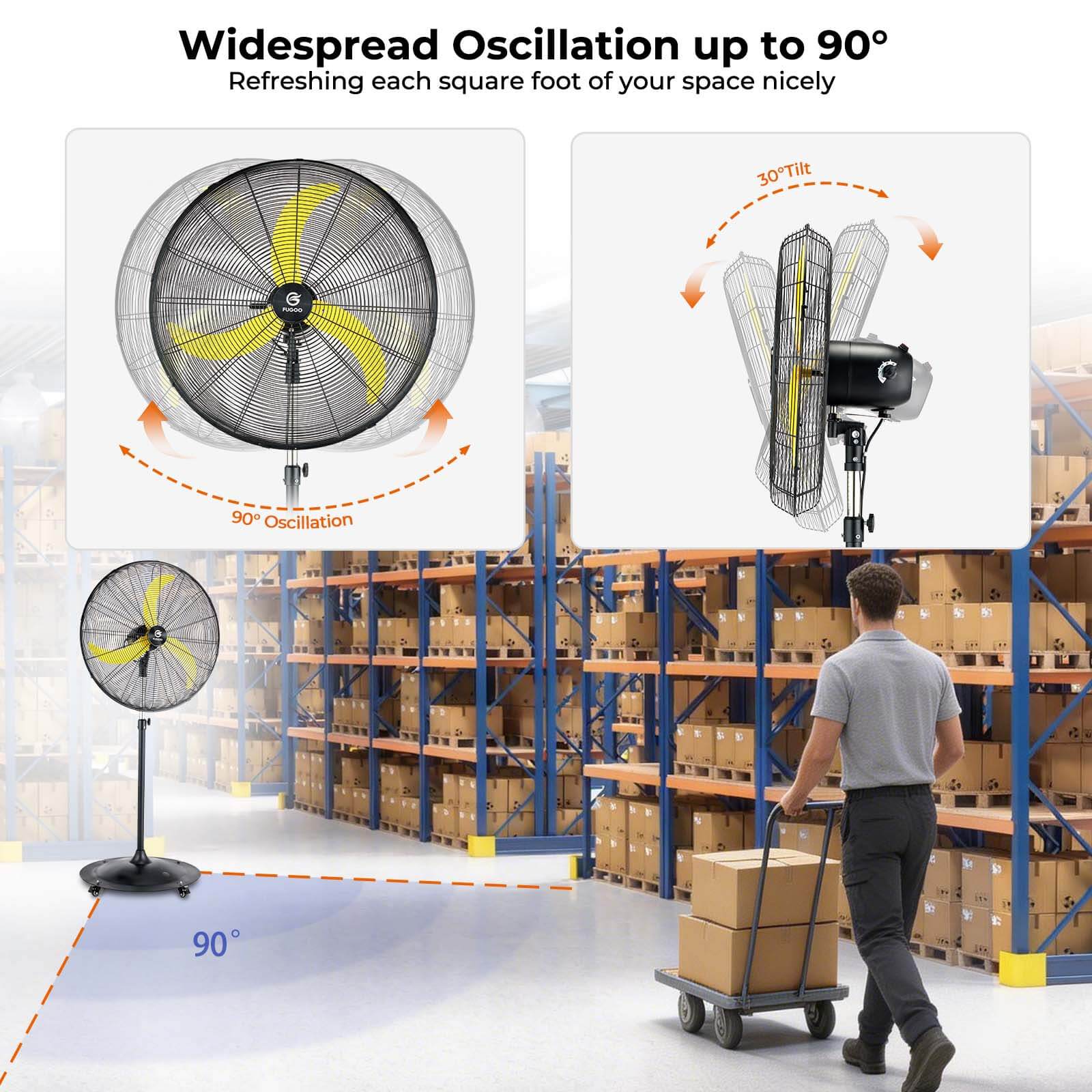 Quiet DC Industrial Oscillating Pedestal Fan with Remote Control